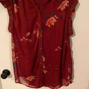 Ava Viv Burgundy Floral Capped Sleeve Blouse